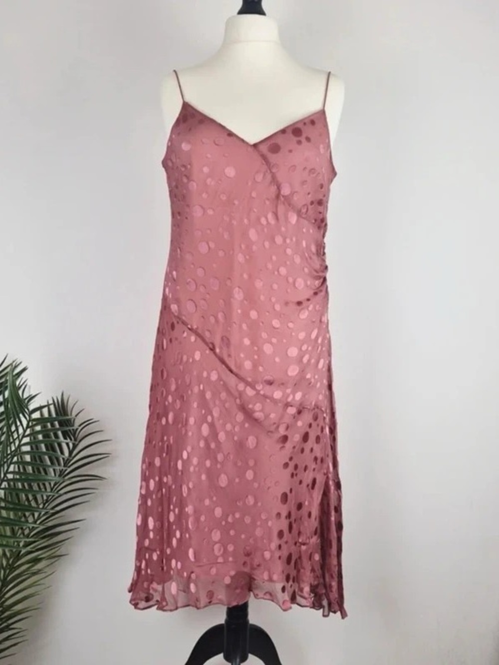 Dusty Rose Polka Dot Slip Maxi Dress